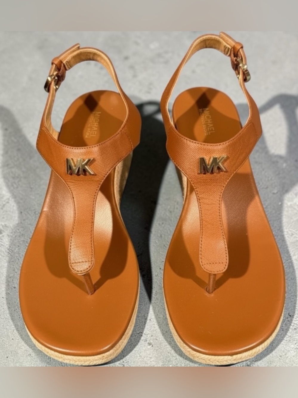 Michael Kors Laney Thong Tan Espadrille Wedge Sandals Classic Summer Style | GUC